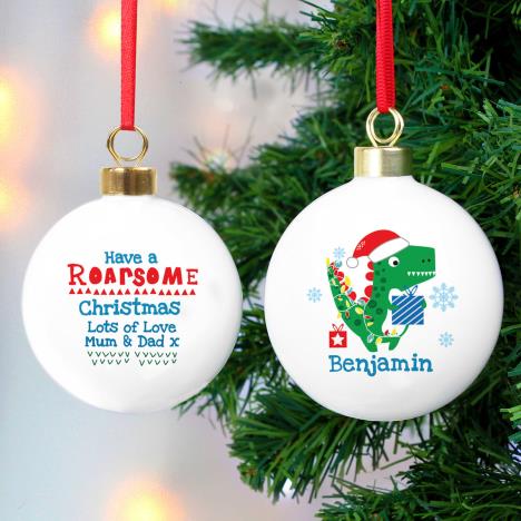 Personalised Dinosaur Have a Roarsome Christmas Bauble Extra Image 1